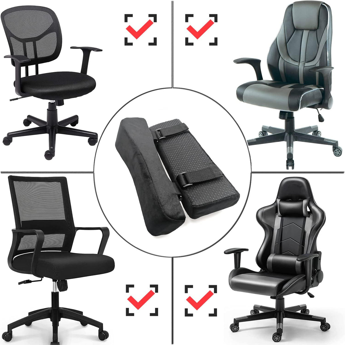 Easy-You Office Chair Armrest Covers, Set of 2 Comfortable Armrest Elbow Pillow (2 Black Armrest Pillow)