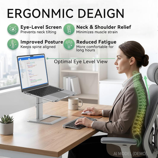 Adjustable Laptop Stand for Desk, Computer Stand, Ergonomic Laptop Riser Holder Compatible with 10 to 17.3 Inches Notebook PC Computer, Aluminum Silver