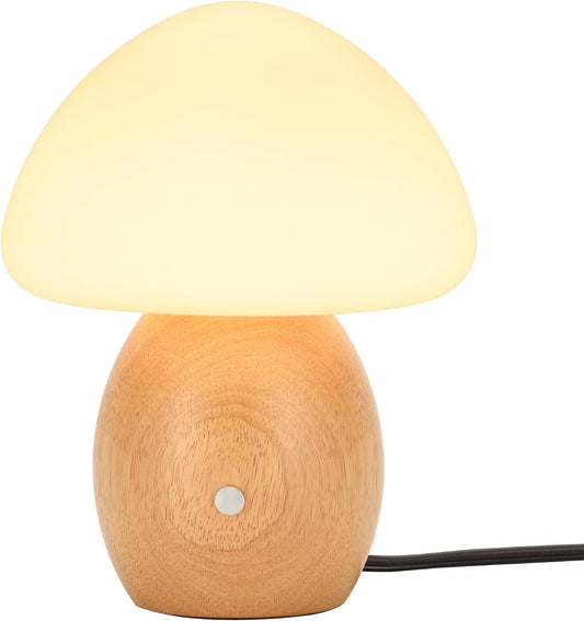 Mushroom Lamp, Touch Control Switch, 3 Way Dimmable, Natural Wood Finish