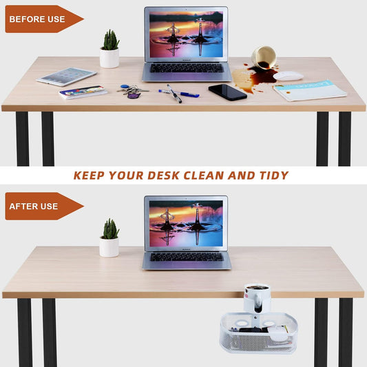 Under Desk Organizer,Cup Holder,Table Management Tray, Swivel Pencil Drawer, Office No Drill Steel Organizers,360 Spin Hidden Storage Box with Sturdy C-Clamp,Easy Install (White)