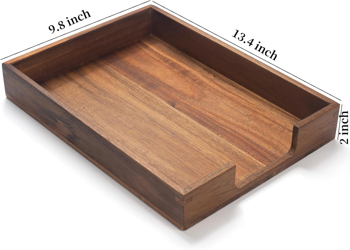 Wood Letter Tray, Acacia Wood Desk Tray, Wooden Desk Organizer, A4 Paper, Document, File, Mail, Magazine Storage Basket for Office, Classroom, Home Desktop