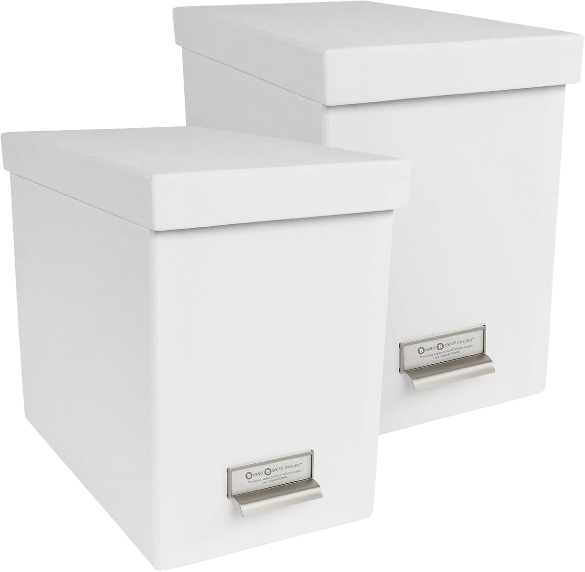 John Fiberboard Label Frame Desktop File Storage Box - Document Organizer for Important Paperwork - Durable Hanging File Box with a Lid & Metal Label Window - 7.36 x 13.38 x 10.51 in - White