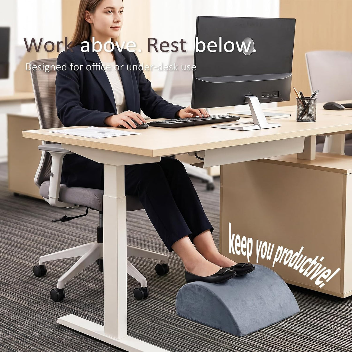 Foot Rest Under Desk, Non-Slip Footrest with 3 Adjustable Heights for Under Desk at Work, Ergonomic Desk Foot Stool with Washable Cover for Leg Rest, Desk, Home, Office, Chair (Grey)