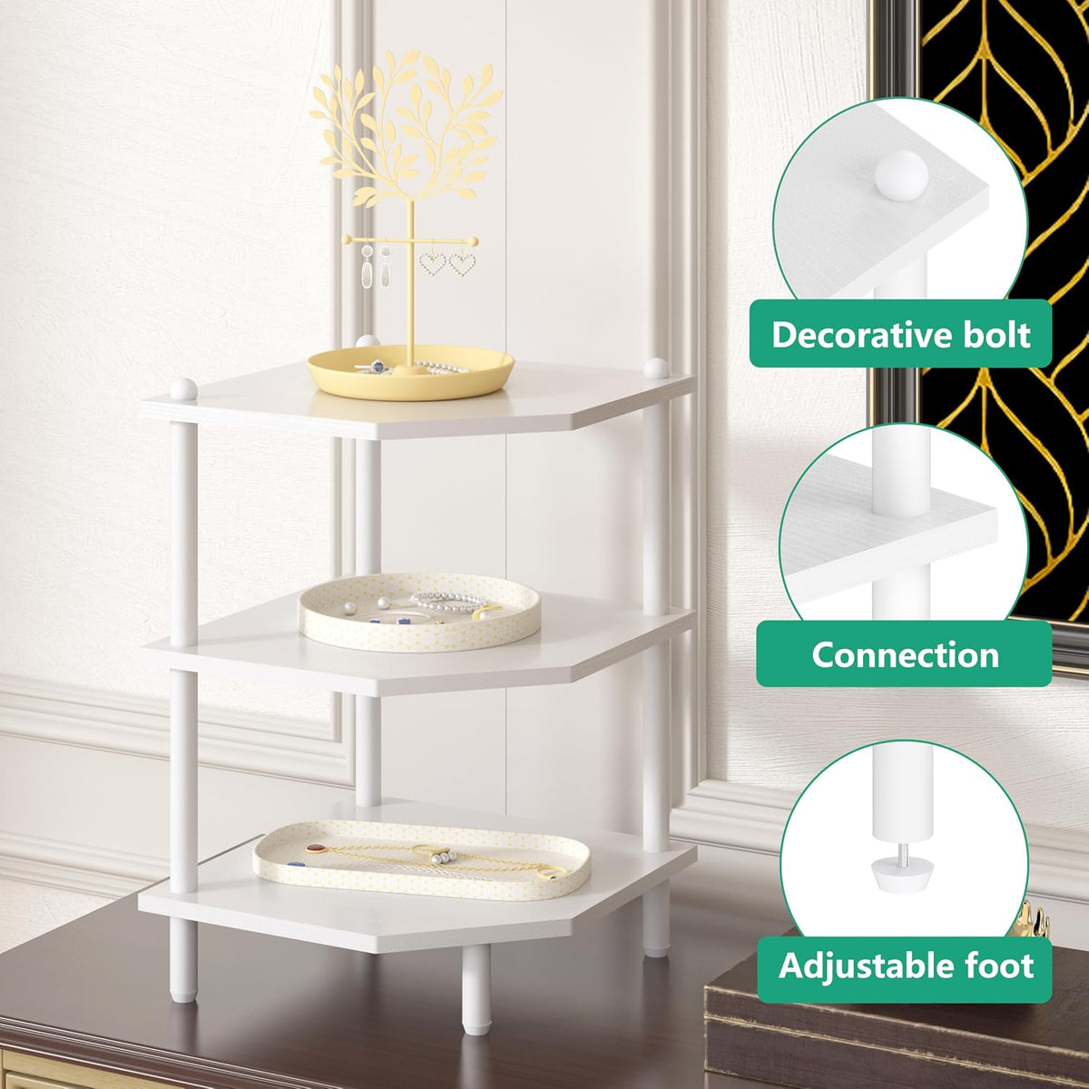 Corner Shelf Stand for Desk - 90° Corner Design to Free Up Desktop