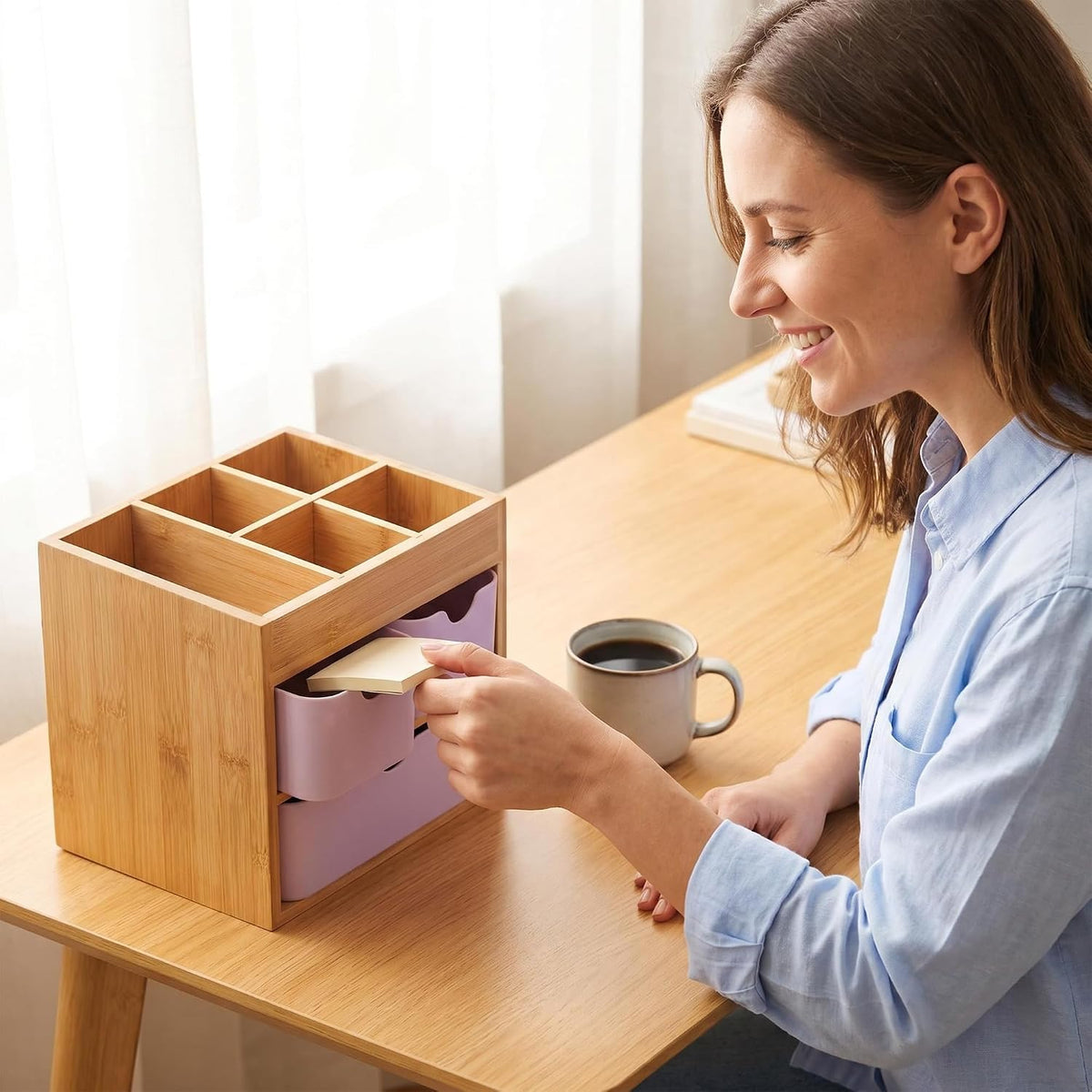 Small Bamboo Makeup Organizer(5.7" D x 8" W x 7.5" H)