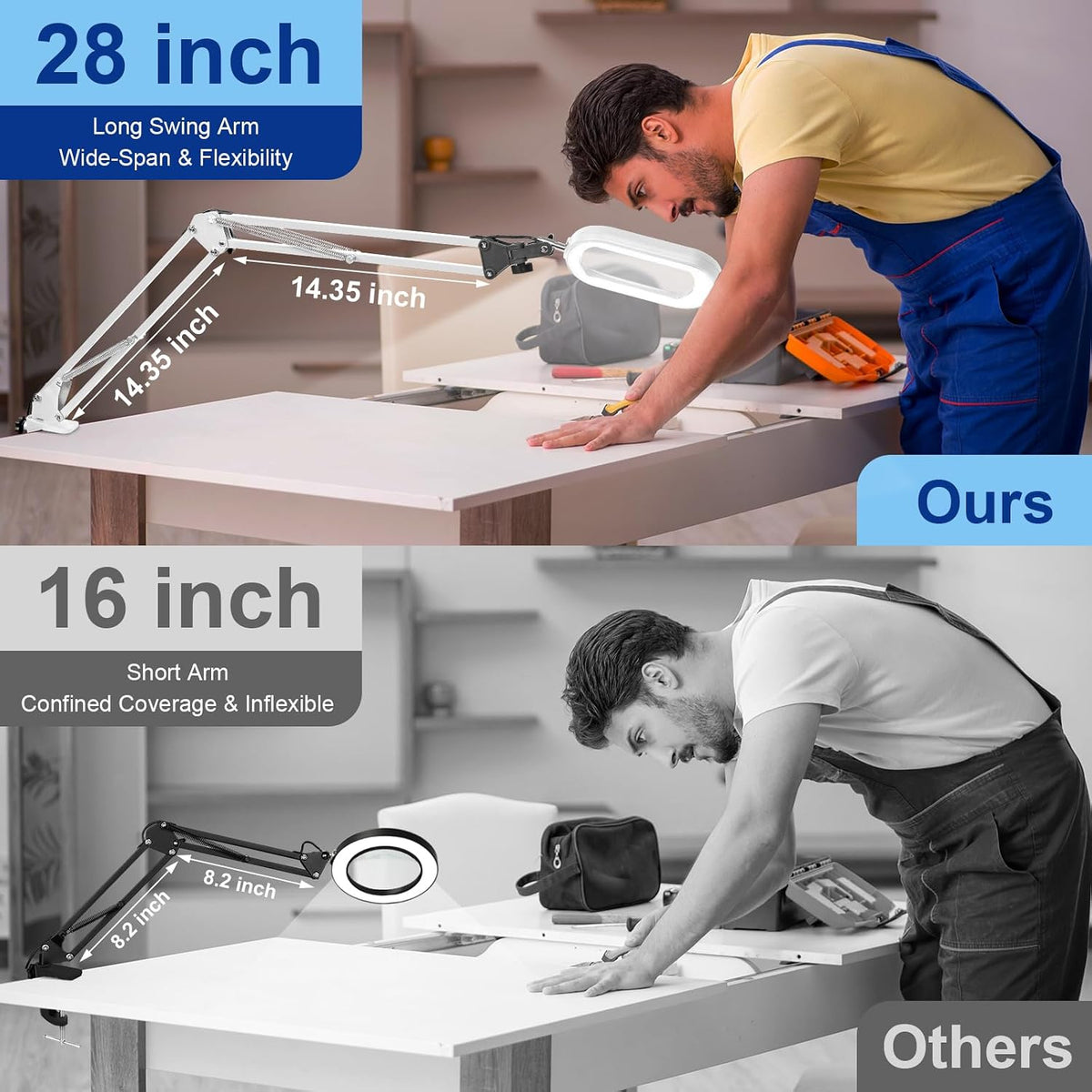 10X Large Magnifying Glass with Light and Clamp, Real Glass, 5 Color Modes, Stepless Dimmable, Lighted Magnifier with Stand Hands Free, LED Swing Arm Desk Lamp for Close Work, Craft, Reading, Painting