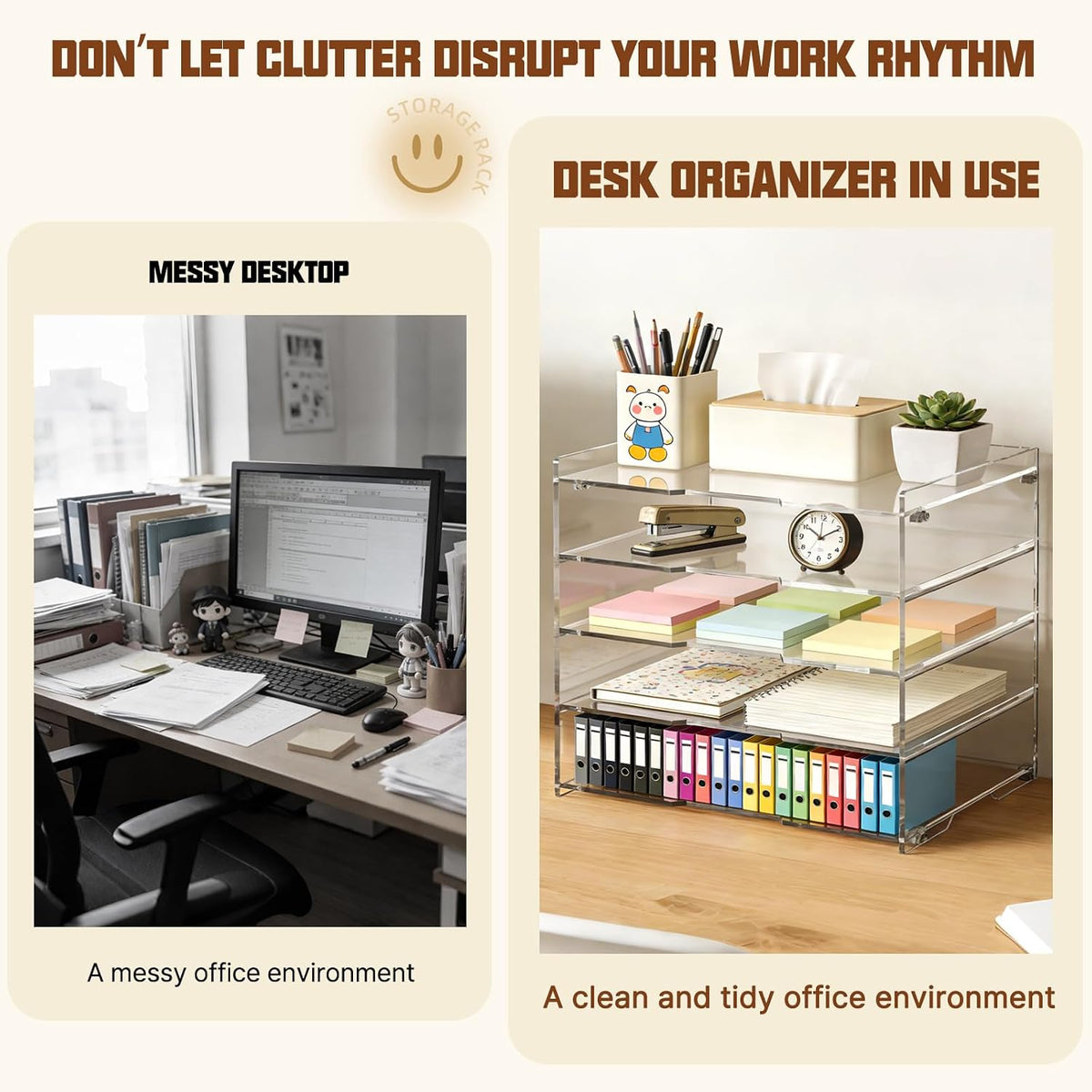 5 Tier Large Capacity Acrylic Desk Organizer, Clear Paper Tray