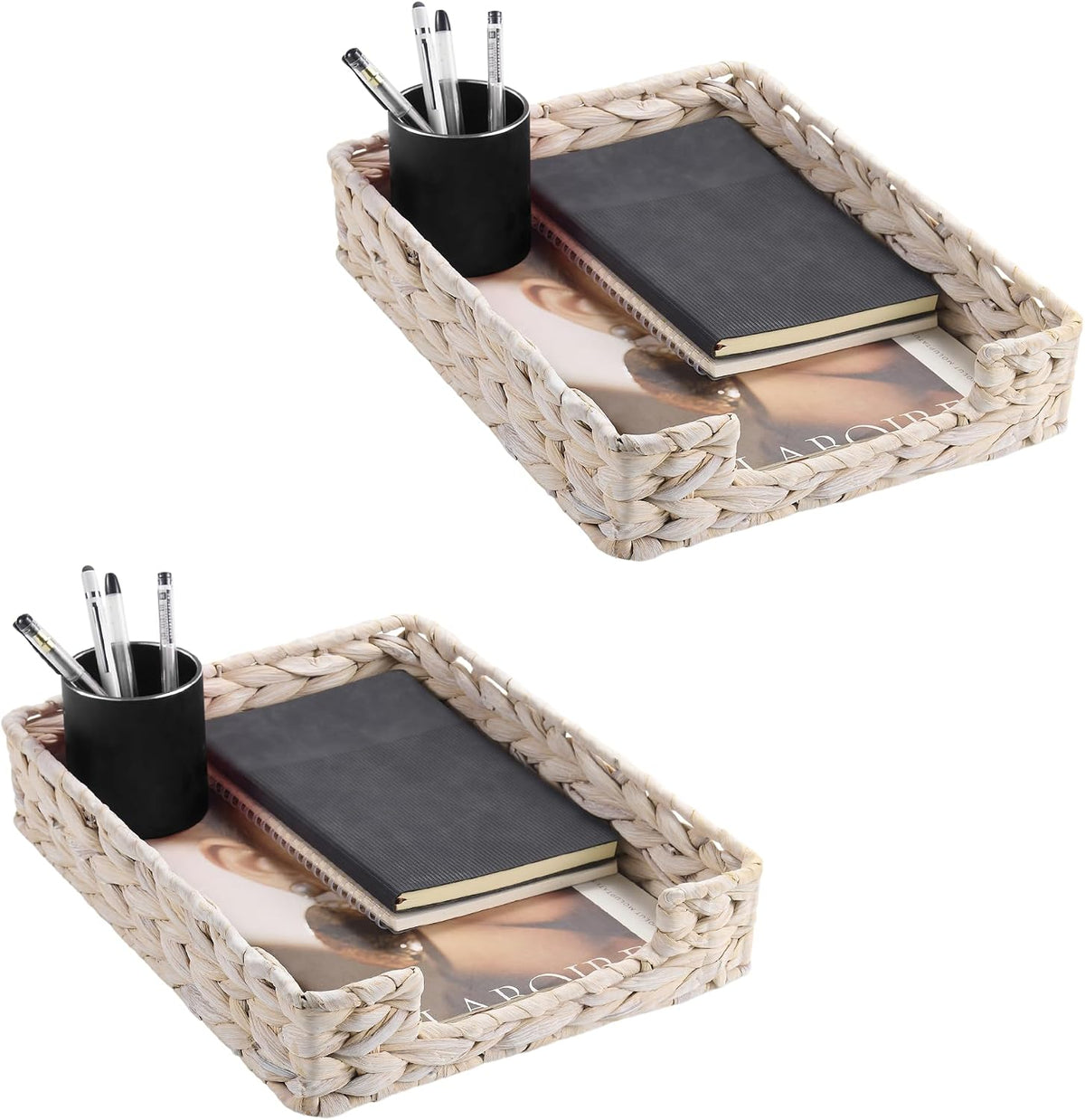 Water Hyacinth Letter Tray for A4 File Desk Mail Letter-Size Paper, Basket Woven Organizer, Magazine Files Storage, Office Document Organizer and Storage