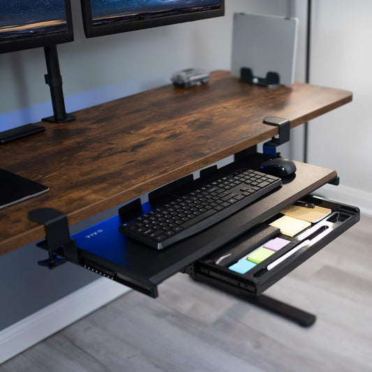 Black Clamp-on 27 x 11 in Keyboard Tray & Pencil Drawer, MOUNT-KB05-4D