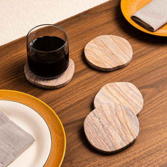 Absorbent Sandstone Coasters for Drinks, Set of 6