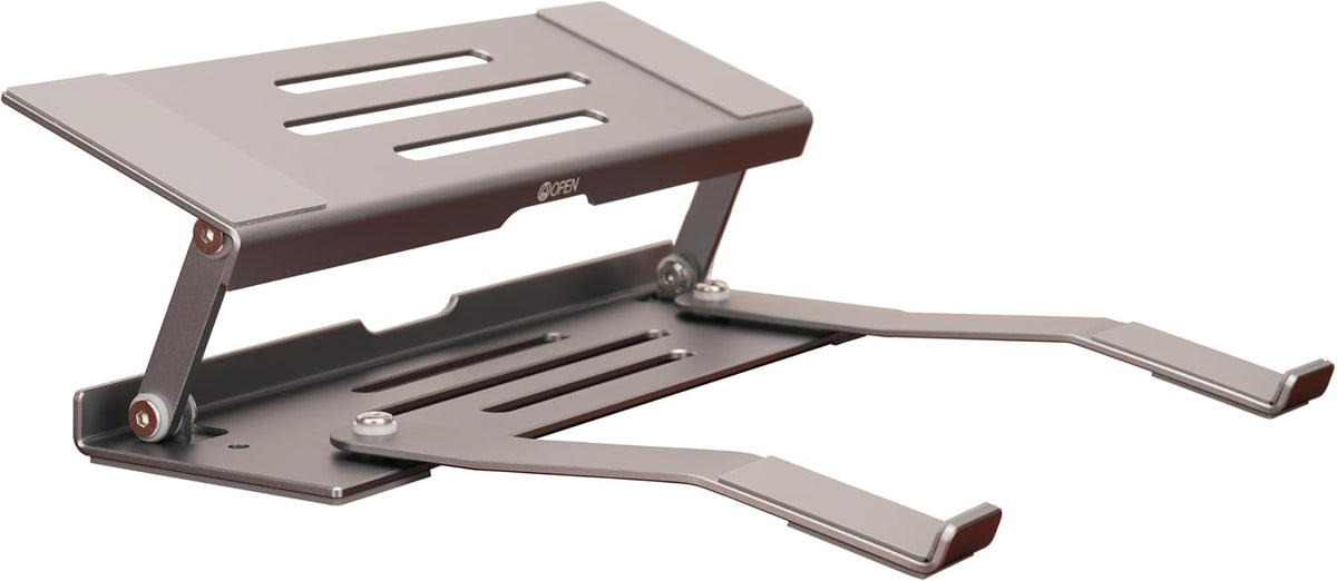 Aluminum Fold & Laptop Riser Stand 3-in-1 Adjustable, Foldable Cooling Stand with Integrated Storage Box, Ruler and Ultra-Slim Portable Design for MacBook, Tablet, Ipad, Keyboard and All Laptop