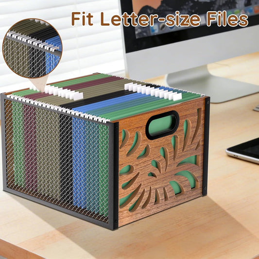 Wood File Box,Hanging File Organizer,File Storage Box Bin for Letter Size