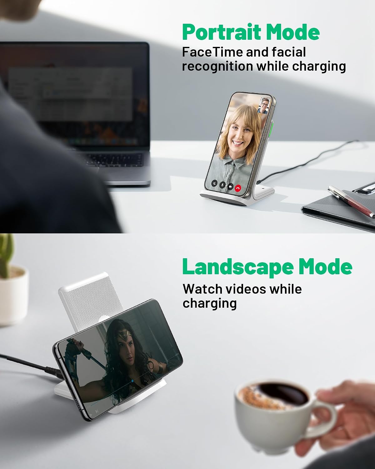 Wireless Charger, 15W Fast Wireless Charging Phone Station with LED