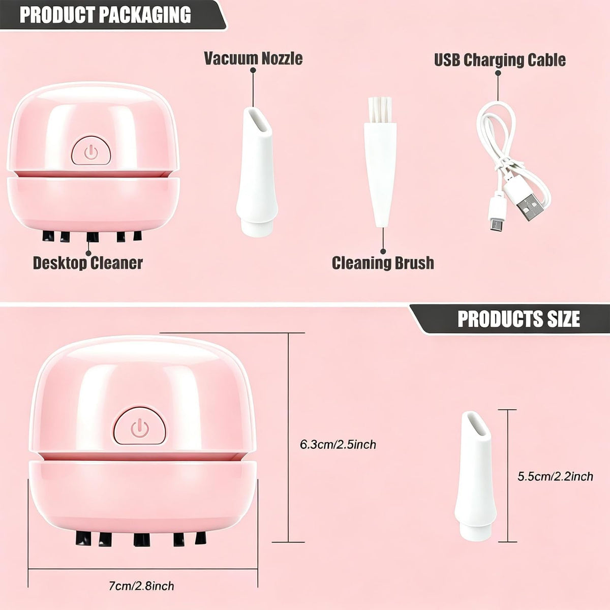 Desktop Vacuum Cleaner USB Recharging, Portable Mini Vacuum Cleaner for Cleaning Eraser Crumbs, Dust, Crumbs, Computer Keyboard and Car (White)