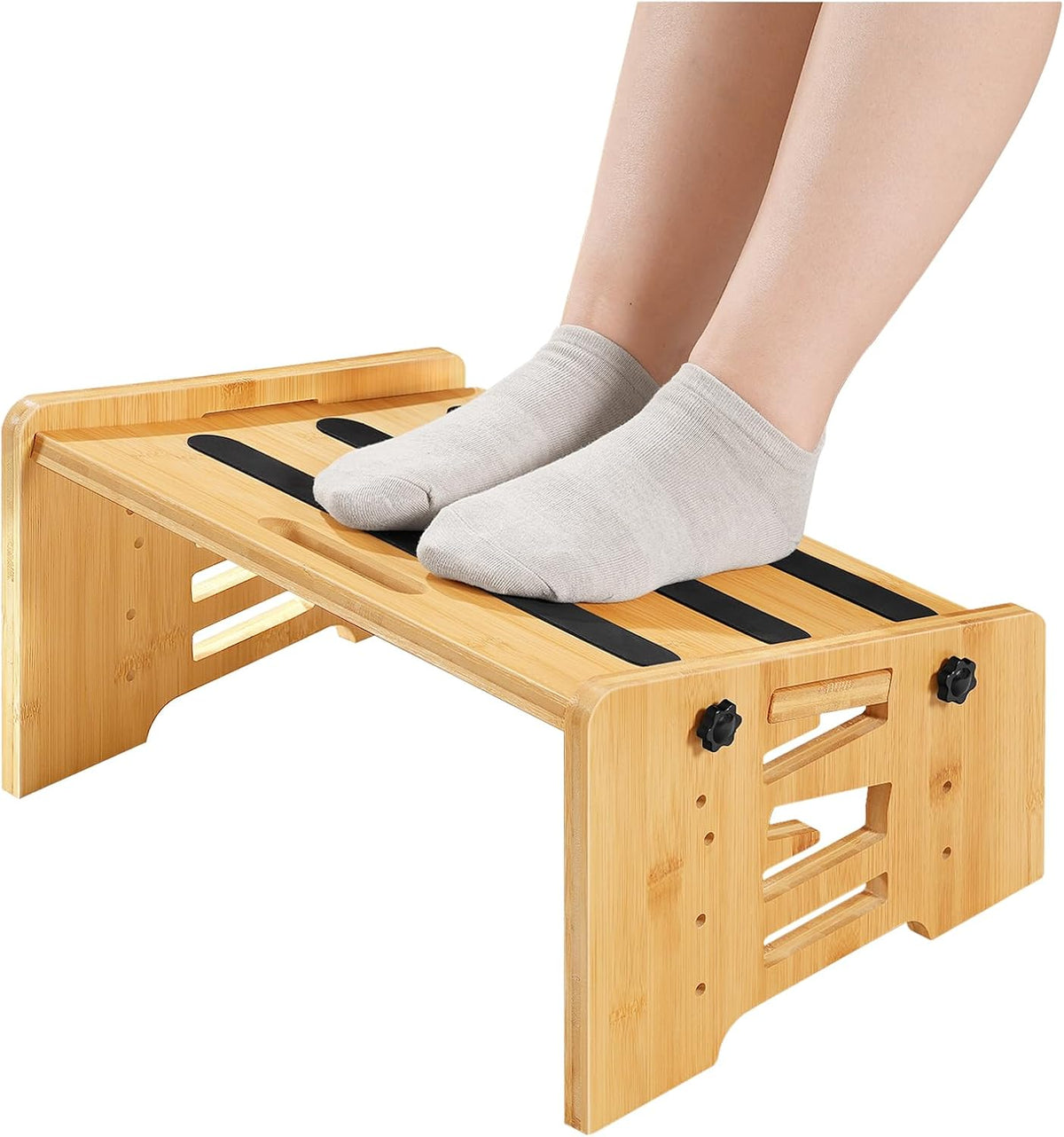 Bamboo Foot Rest, Adjustable Under Desk Footrest with 5 Height Options & Angles, Non-Slip Ergonomic Foot Rest for Under Desk at Work for Improved Posture, for Home & Office, Natural YL01FP01