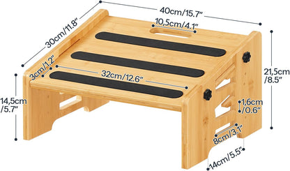 Bamboo Foot Rest, Adjustable Under Desk Footrest with 5 Height Options & Angles, Non-Slip Ergonomic Foot Rest for Under Desk at Work for Improved Posture, for Home & Office, Natural YL01FP01