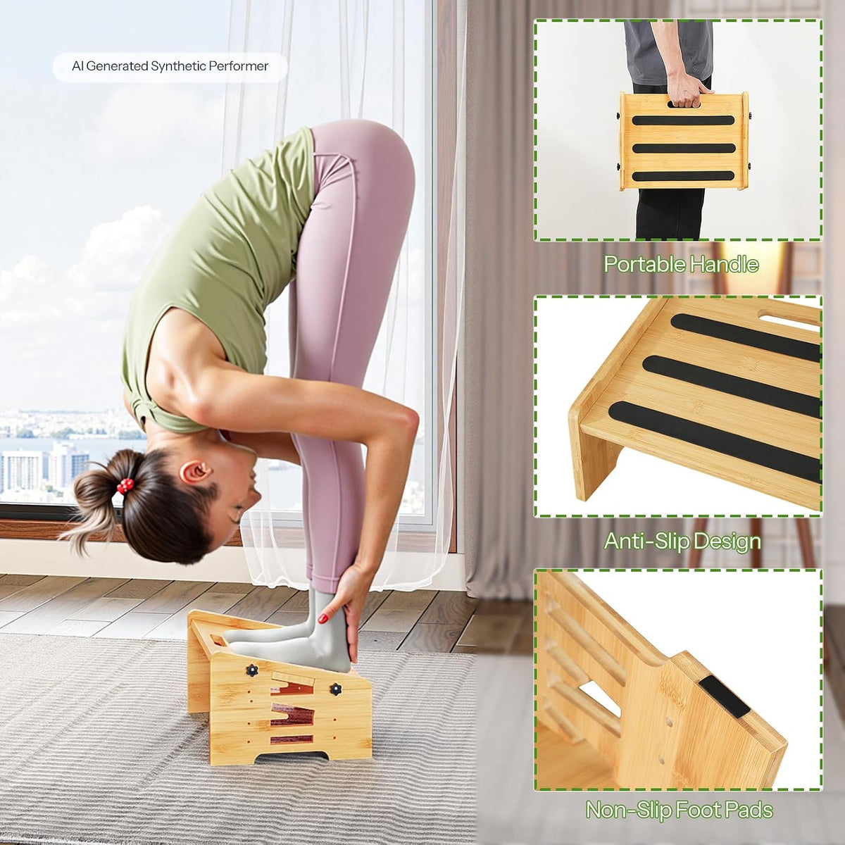Bamboo Foot Rest, Adjustable Under Desk Footrest with 5 Height Options & Angles, Non-Slip Ergonomic Foot Rest for Under Desk at Work for Improved Posture, for Home & Office, Natural YL01FP01