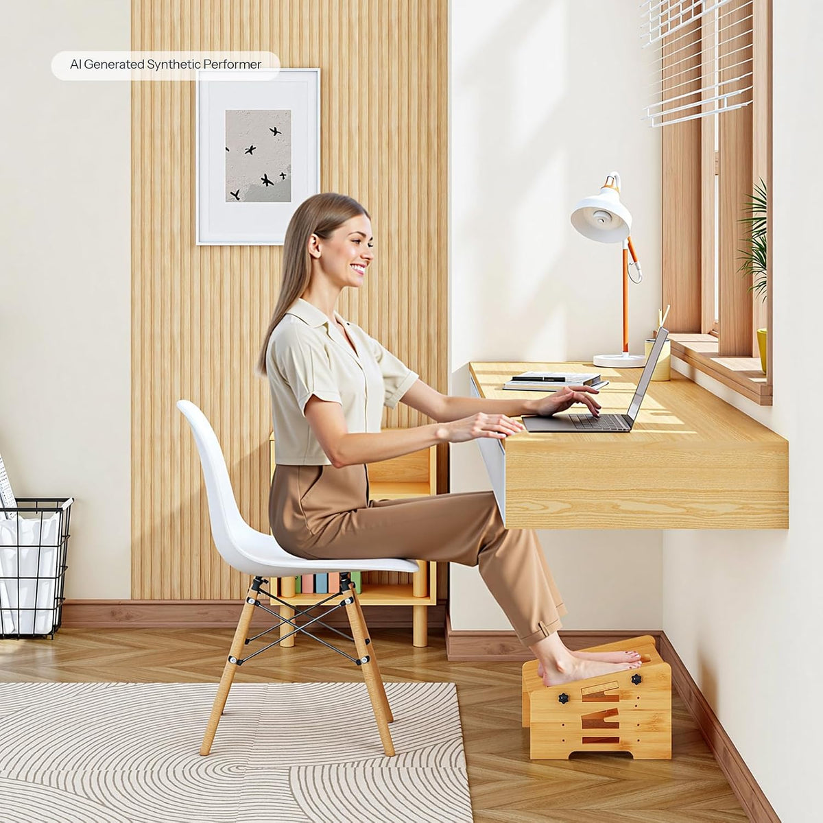 Bamboo Foot Rest, Adjustable Under Desk Footrest with 5 Height Options & Angles, Non-Slip Ergonomic Foot Rest for Under Desk at Work for Improved Posture, for Home & Office, Natural YL01FP01