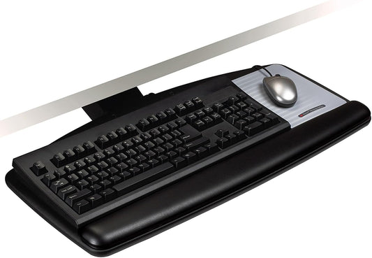 Keyboard Tray, Just Lift to Adjust Height and Tilt, Sturdy Tray Includes Gel Wrist Rest and Precise Mouse Pad, Swivels Side to Side and Stores Under Desk, 23" Track, Black (AKT90LE)