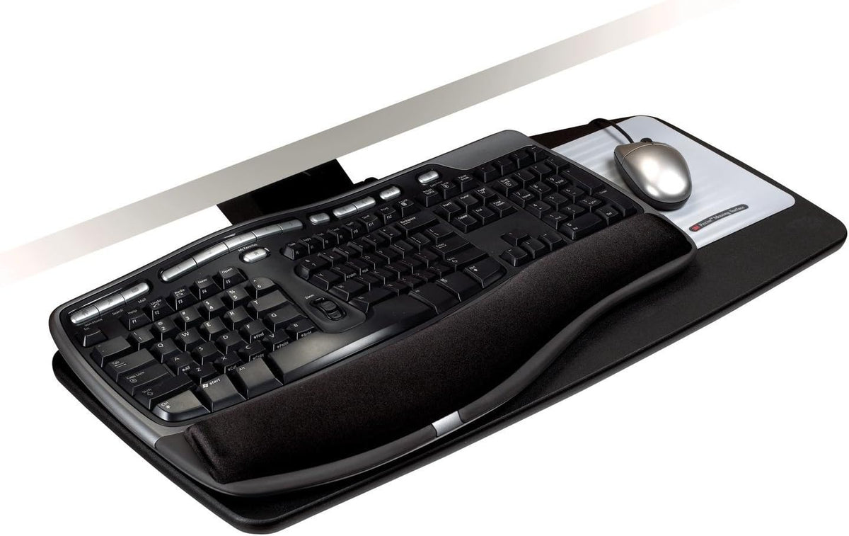 Keyboard Tray, Just Lift to Adjust Height and Tilt, Sturdy Tray Includes Gel Wrist Rest and Precise Mouse Pad, Swivels Side to Side and Stores Under Desk, 23" Track, Black (AKT90LE)