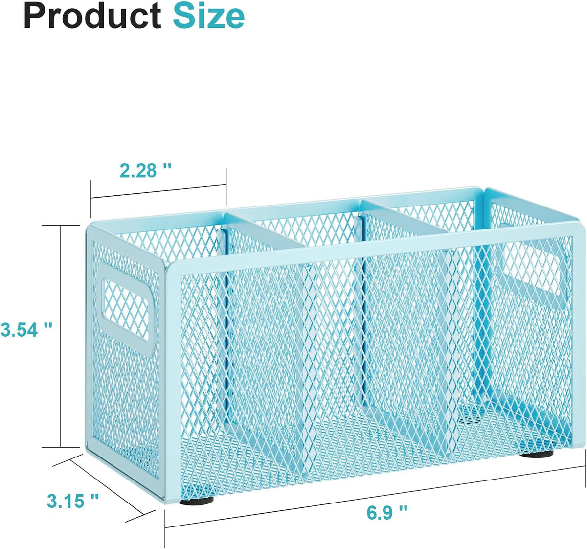 Mesh Pen Holder for Desk, Pencil Holder Desk Organizer 3 Adjustable Compartments, Pencil Cup with Handle Perfect for Classroom, Office, Home, Makeup, Art (Black)