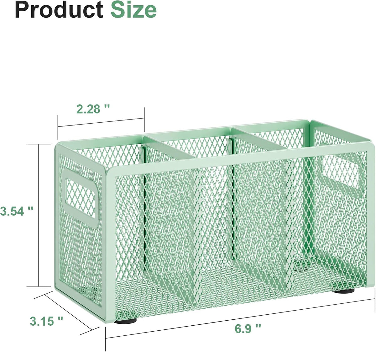 Mesh Pen Holder for Desk, Pencil Holder Desk Organizer 3 Adjustable Compartments, Pencil Cup with Handle Perfect for Classroom, Office, Home, Makeup, Art (Black)