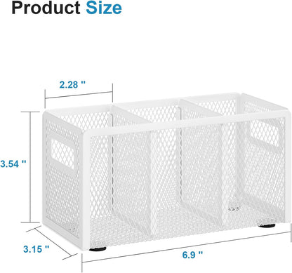 Mesh Pen Holder for Desk, Pencil Holder Desk Organizer 3 Adjustable Compartments, Pencil Cup with Handle Perfect for Classroom, Office, Home, Makeup, Art (Black)