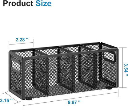 Mesh Pen Holder for Desk, Pencil Holder Desk Organizer 3 Adjustable Compartments, Pencil Cup with Handle Perfect for Classroom, Office, Home, Makeup, Art (Black)