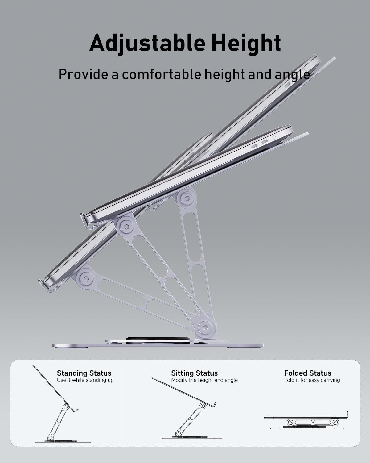 Laptop Stand for Desk, Adjustable Laptop Stand Swivel Computer Riser 360 Rotation Base, Portable Ergonomic Laptop Holder for Office Home Fits MacBook Air Pro, Dell, HP (10"-17.3") - Silver