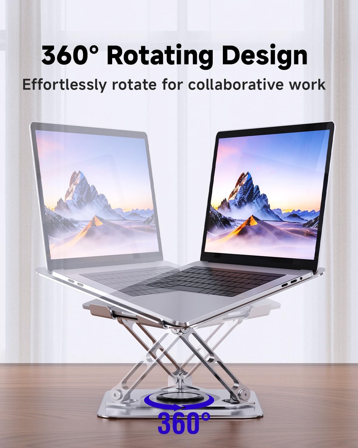 Laptop Stand for Desk, Adjustable Laptop Stand Swivel Computer Riser 360 Rotation Base, Portable Ergonomic Laptop Holder for Office Home Fits MacBook Air Pro, Dell, HP (10"-17.3") - Silver