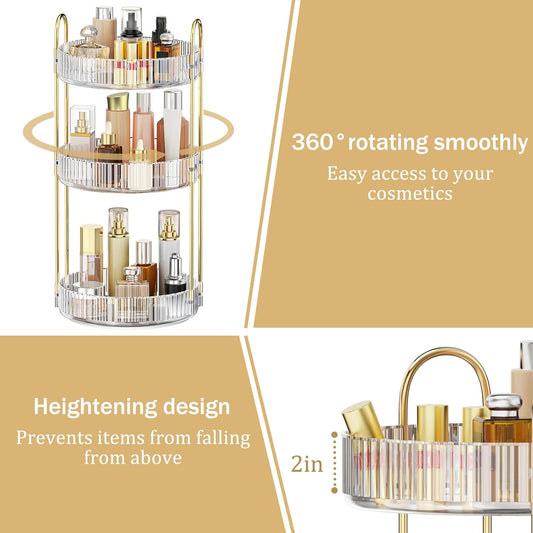 360 Rotating Makeup Organizer for Vanity, 3 Tier Perfume Organizer
