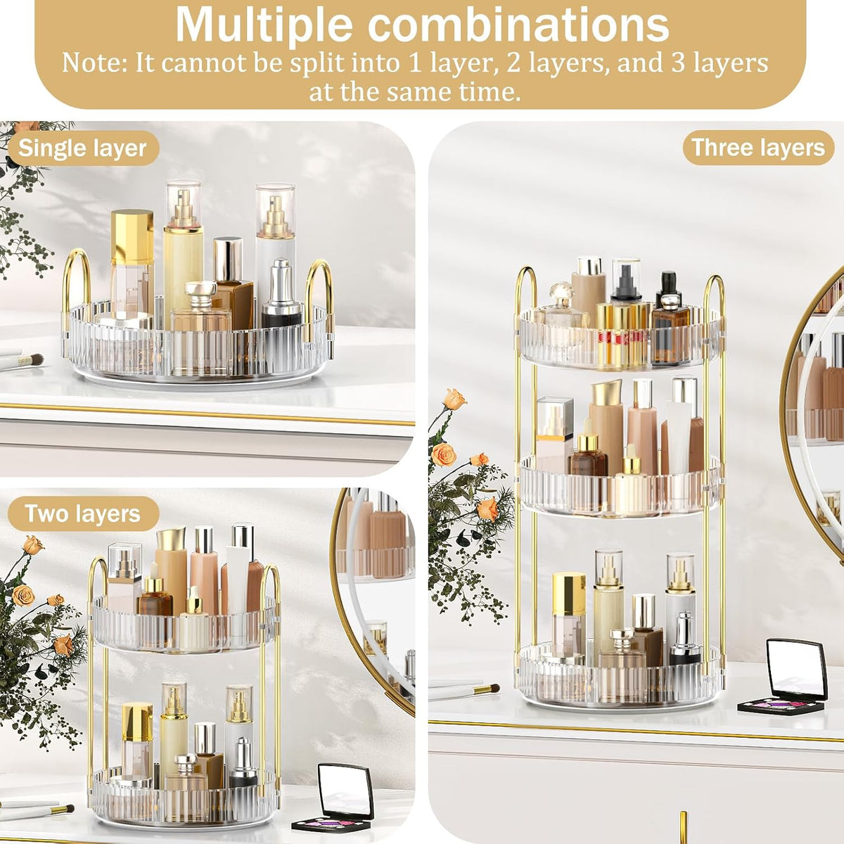 360 Rotating Makeup Organizer for Vanity, 3 Tier Perfume Organizer