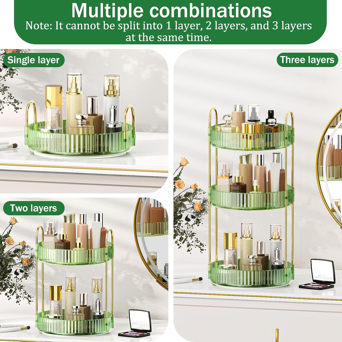 360 Rotating Makeup Organizer for Vanity, 3 Tier Perfume Organizer
