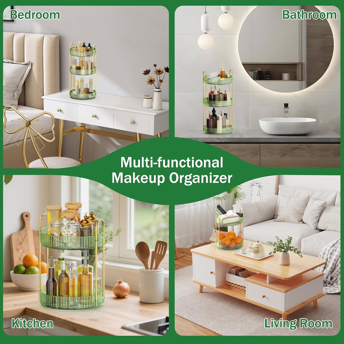 360 Rotating Makeup Organizer for Vanity, 3 Tier Perfume Organizer