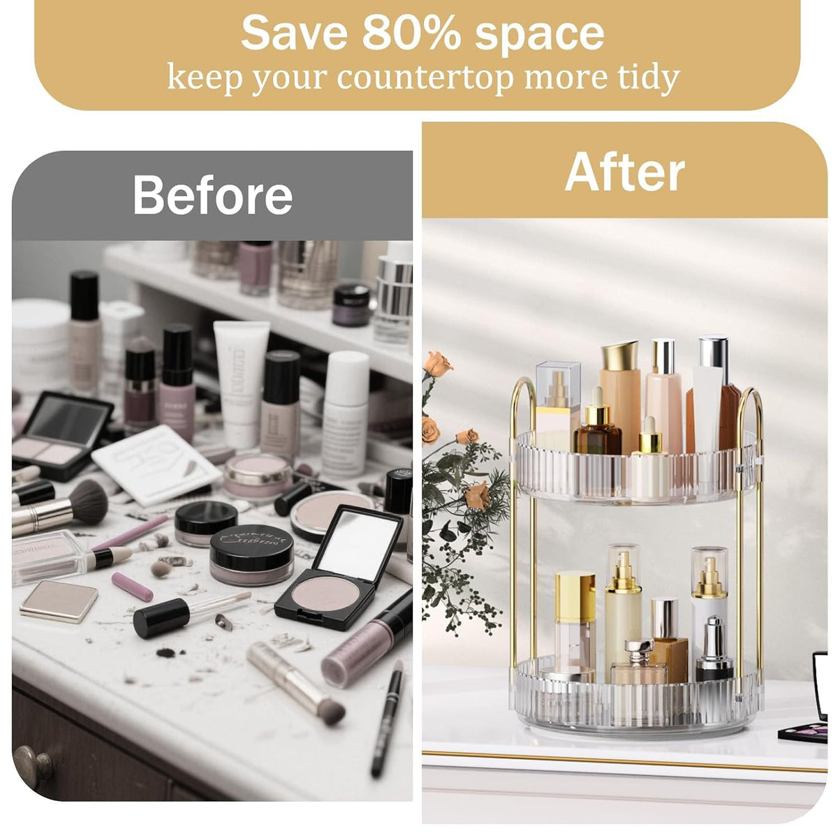 360 Rotating Makeup Organizer for Vanity, 3 Tier Perfume Organizer