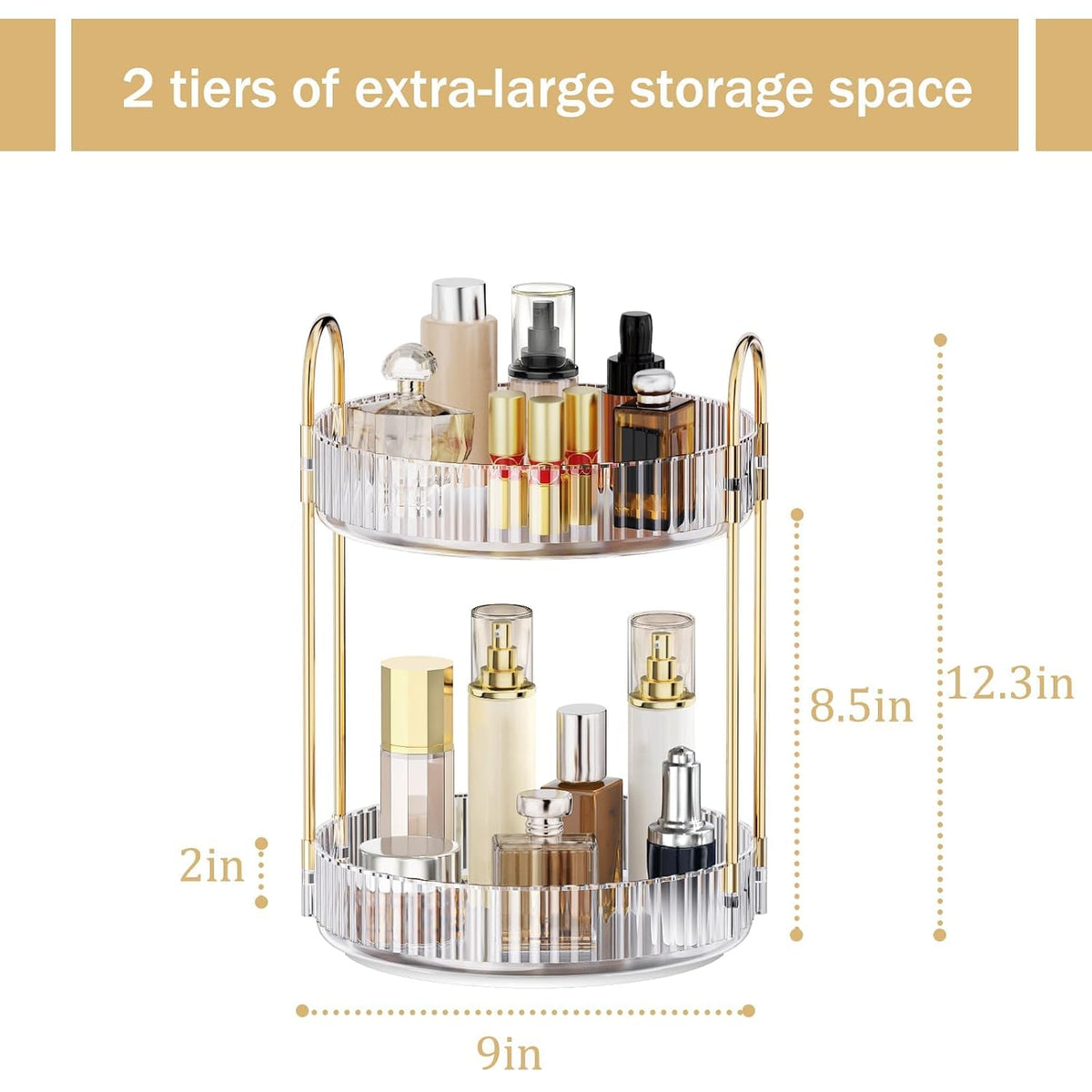 360 Rotating Makeup Organizer for Vanity, 3 Tier Perfume Organizer
