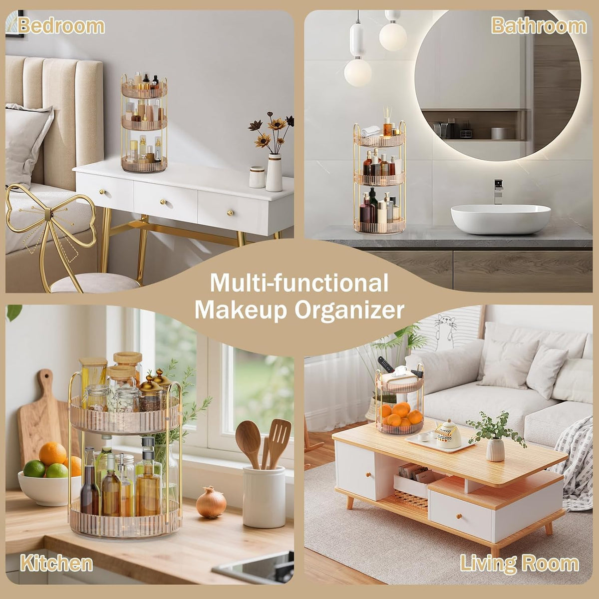 360 Rotating Makeup Organizer for Vanity, 3 Tier Perfume Organizer