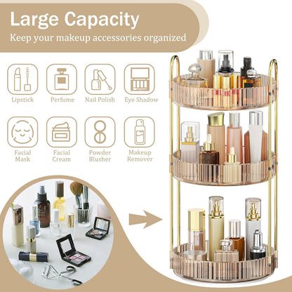 360 Rotating Makeup Organizer for Vanity, 3 Tier Perfume Organizer