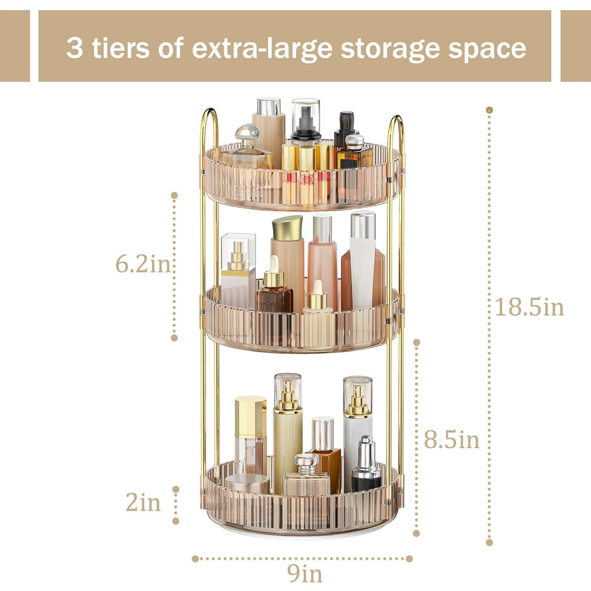 360 Rotating Makeup Organizer for Vanity, 3 Tier Perfume Organizer