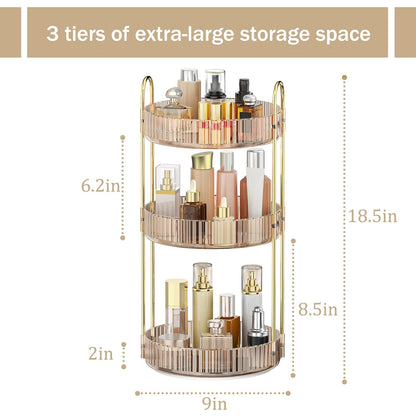 360 Rotating Makeup Organizer for Vanity, 3 Tier Perfume Organizer