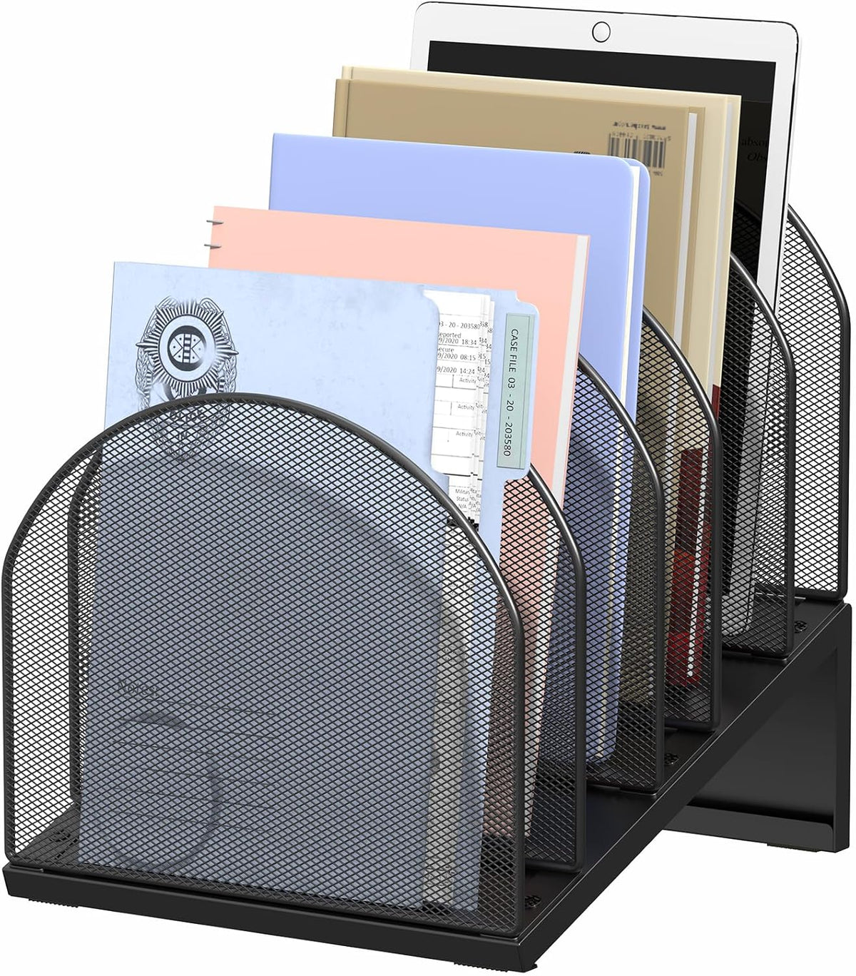 5-Section Desk File Organizer Metal Mesh Folder Organizer, Black