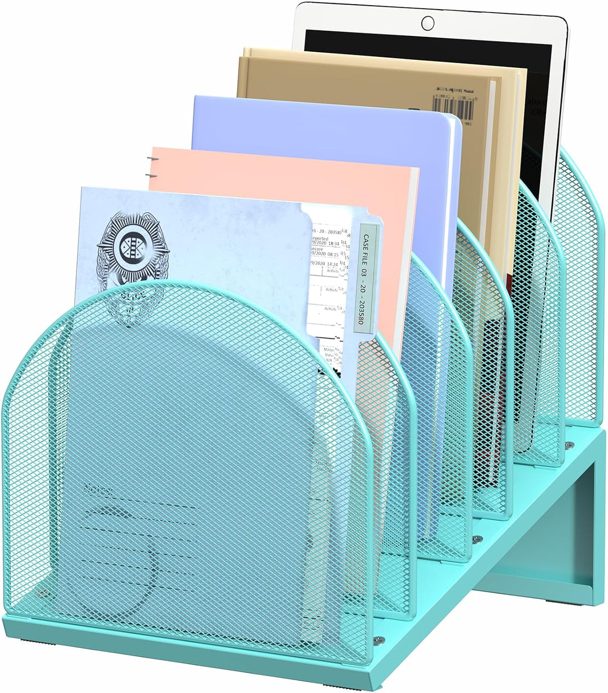 5-Section Desk File Organizer Metal Mesh Folder Organizer, Black