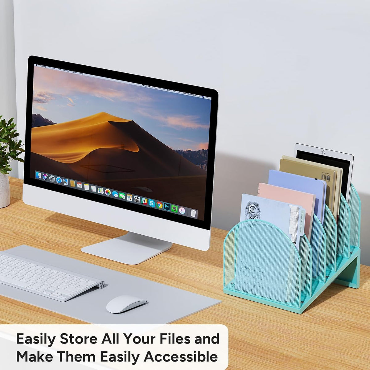 5-Section Desk File Organizer Metal Mesh Folder Organizer, Black