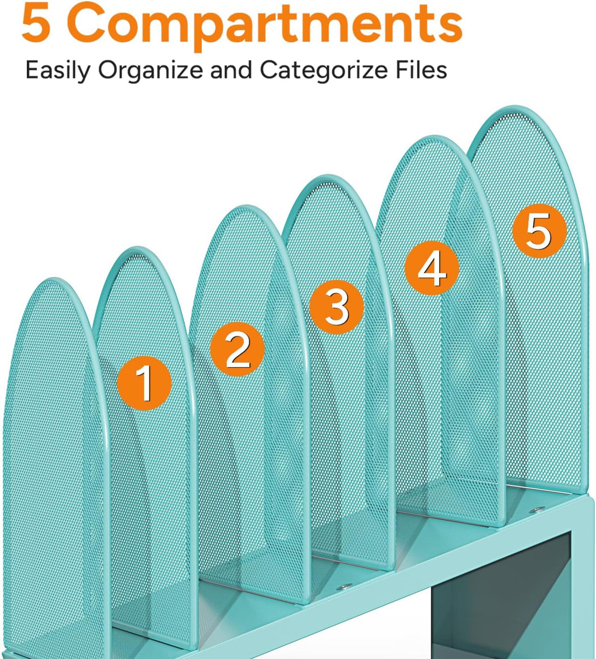 5-Section Desk File Organizer Metal Mesh Folder Organizer, Black