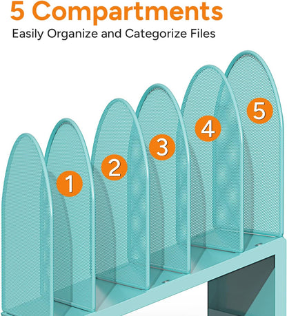 5-Section Desk File Organizer Metal Mesh Folder Organizer, Black
