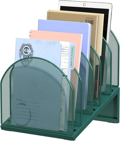 5-Section Desk File Organizer Metal Mesh Folder Organizer, Black