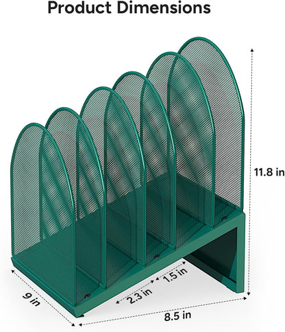 5-Section Desk File Organizer Metal Mesh Folder Organizer, Black