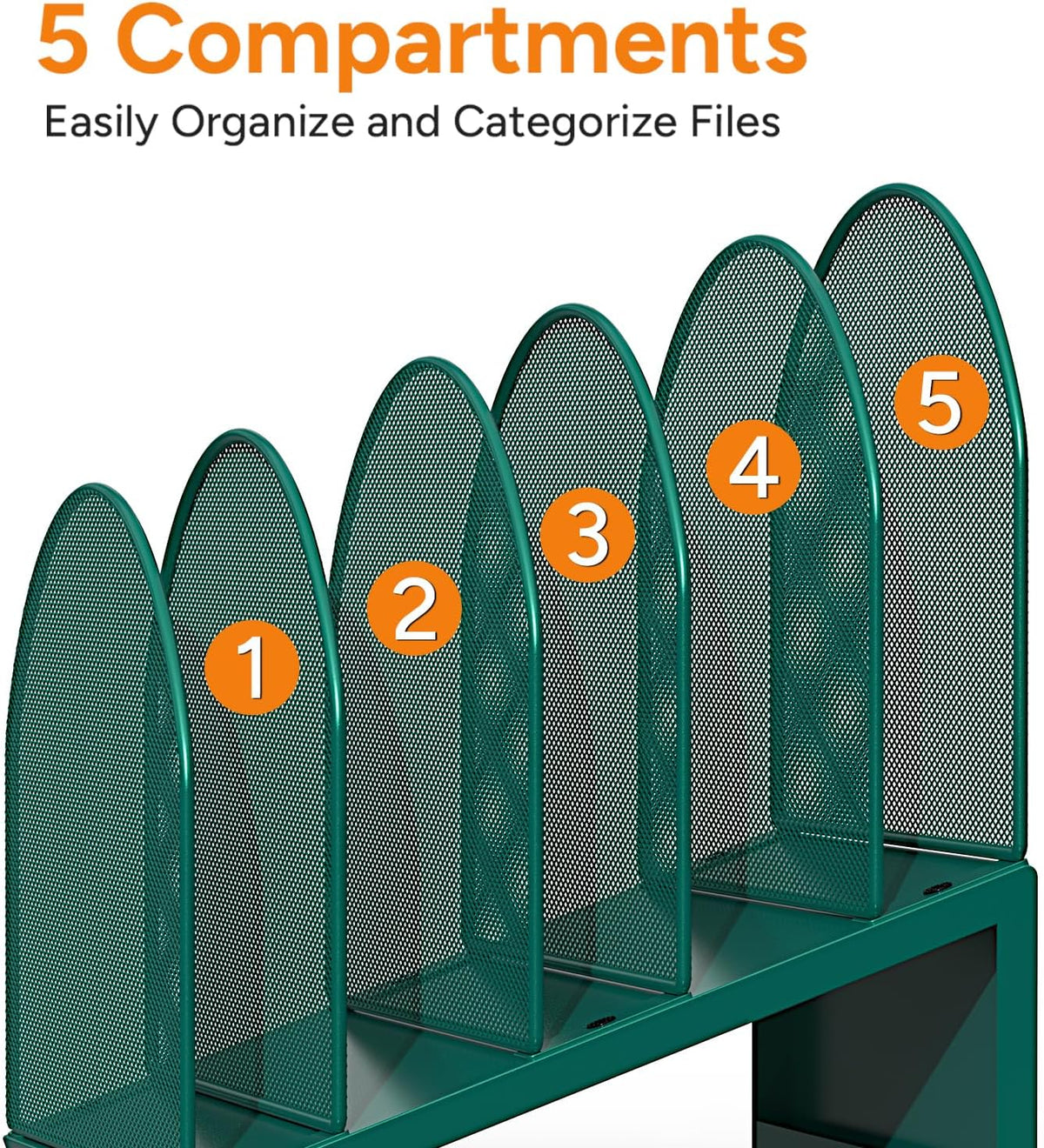 5-Section Desk File Organizer Metal Mesh Folder Organizer, Black