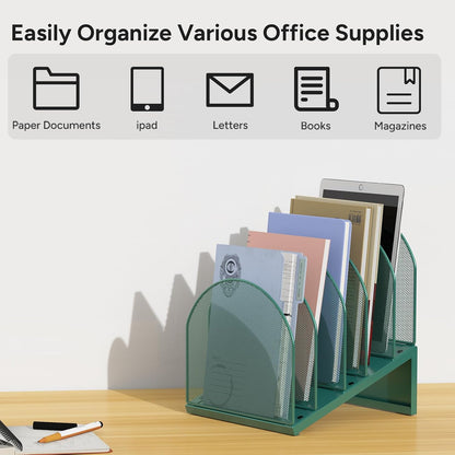 5-Section Desk File Organizer Metal Mesh Folder Organizer, Black