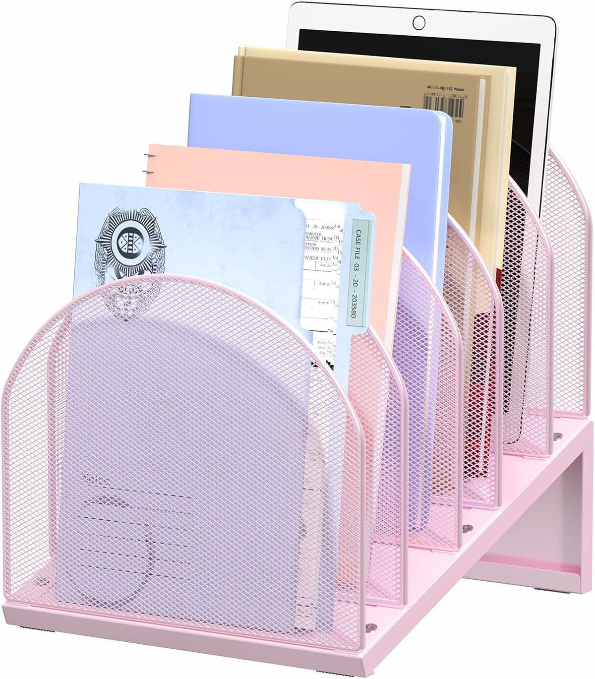 5-Section Desk File Organizer Metal Mesh Folder Organizer, Black